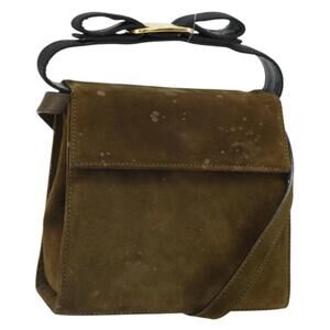 Salvatore Ferragamo Vala Shoulder Bag Suede 2way Green Gold Auth BA9381